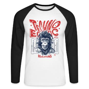 Revelations Shirt: Monkey, Techno and Ecstatic Beats - Unisex Long Sleeve Baseball T-Shirt - white/black - Front - Nik (191cm)