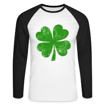 Trèfle - Saint-Patrick - Irlande - T-shirt baseball manches longues Homme - blanc/noir - Devant - Nik (191cm)