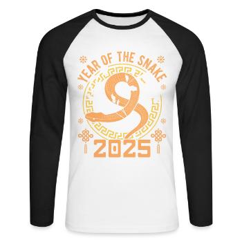 Nouvel An Chinois Du Serpent 2025 - T-shirt baseball manches longues Homme - blanc/noir - Devant - Nik (191cm)