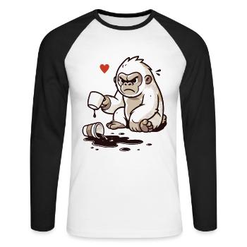 Little gorilla spills coffee - Unisex Long Sleeve Baseball T-Shirt - white/black - Front - Nik (191cm)