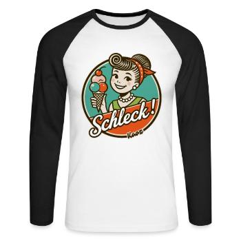Schleck! Retro-Frau mit Eiscreme - Unisex Baseballshirt langarm - Weiß/Schwarz - Vorne - Nik (191cm)