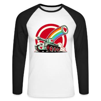 Rainbow Tank, Shoots Hearts of Love - Unisex Long Sleeve Baseball T-Shirt - white/black - Front - Nik (191cm)