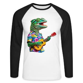 Chamäleon spielt Ukulele - Unisex Baseballshirt langarm - Weiß/Schwarz - Vorne - Nik (191cm)