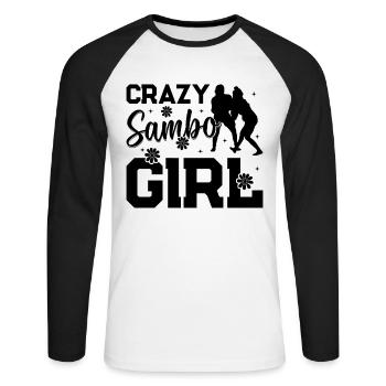 Crazy Sambo Girl - Unisex Baseballshirt langarm - Weiß/Schwarz - Vorne - Nik (191cm)