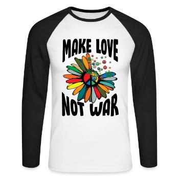 Faites l’amour pas la guerre Flower Power Hippie - T-shirt baseball manches longues Homme - blanc/noir - Devant - Nik (191cm)