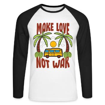 Faites l’amour pas la guerre Flower Power Hippie - T-shirt baseball manches longues Homme - blanc/noir - Devant - Nik (191cm)