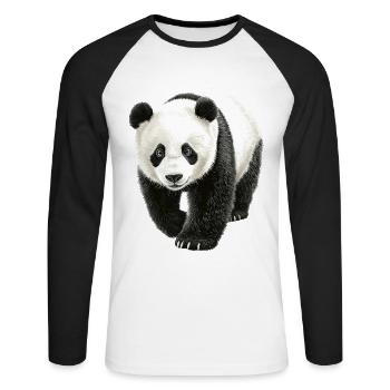 Panda - Unisex Baseballshirt langarm - Weiß/Schwarz - Vorne - Nik (191cm)