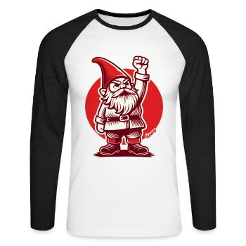 Gartenzwerg mit Faust der Freiheit - Unisex Baseballshirt langarm - Weiß/Schwarz - Vorne - Nik (191cm)