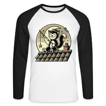 Cat fishing stars on the roof - Unisex Long Sleeve Baseball T-Shirt - white/black - Front - Nik (191cm)