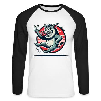Wild boar with peace sign - Unisex Long Sleeve Baseball T-Shirt - white/black - Front - Nik (191cm)