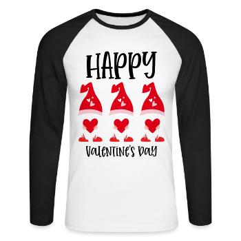 Gnome Bonne Saint-Valentin - T-shirt baseball manches longues Homme - blanc/noir - Devant - Nik (191cm)