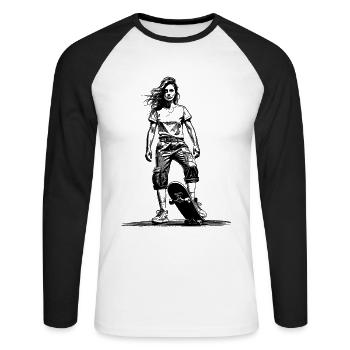 Chemise patineuse-fille – Peu avant le départ - T-shirt baseball manches longues Homme - blanc/noir - Devant - Nik (191cm)