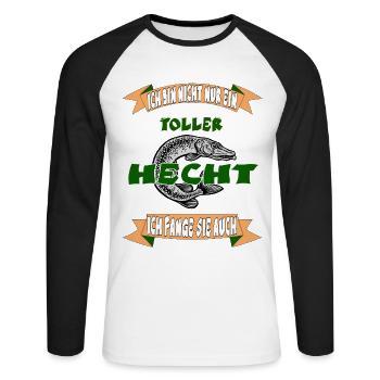 Hecht Angler Mann Cool Lustig Spruch Fisch Angel - Unisex Baseballshirt langarm - Weiß/Schwarz - Vorne - Nik (191cm)