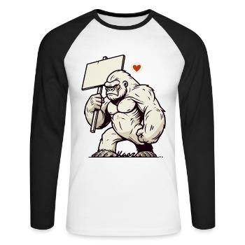 Gorille sauvage, votre texte sur une pancarte - T-shirt baseball manches longues Homme - blanc/noir - Devant - Nik (191cm)