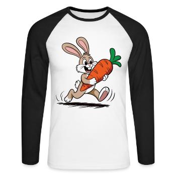 Lapin agile avec carotte - Conception de dessin animé amusante - T-shirt baseball manches longues Homme - blanc/noir - Devant - Nik (191cm)