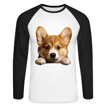 Welsh Corgi Pembroke - Unisex Baseballshirt langarm - Weiß/Schwarz - Vorne - Nik (191cm)