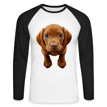 Vizsla - Unisex Baseballshirt langarm - Weiß/Schwarz - Vorne - Nik (191cm)