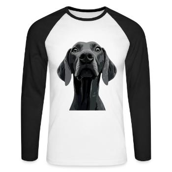 Weimaraner - Unisex Baseballshirt langarm - Weiß/Schwarz - Vorne - Nik (191cm)