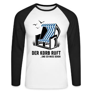 Der Korb ruft - Strandkorb - Meer - Urlaub - Unisex Baseballshirt langarm - Weiß/Schwarz - Vorne - Nik (191cm)
