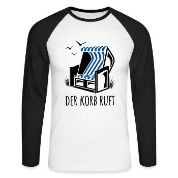 Der Korb ruft - Strandkorb - Meer - Urlaub - Unisex Baseballshirt langarm - Weiß/Schwarz - Vorne - Nik (191cm)