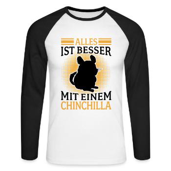 Alles besser mit Chinchilla Nagetier Wollmaus - Unisex Baseballshirt langarm - Weiß/Schwarz - Vorne - Nik (191cm)
