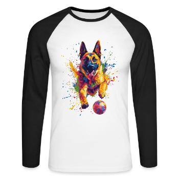 Belgischer Malinois - Unisex Baseballshirt langarm - Weiß/Schwarz - Vorne - Nik (191cm)
