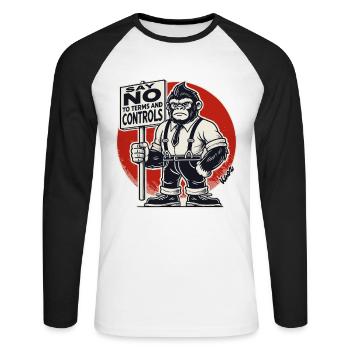 Gorilla-Protest: Sag Nein zu Regeln & Kontrolle! - Unisex Baseballshirt langarm - Weiß/Schwarz - Vorne - Nik (191cm)
