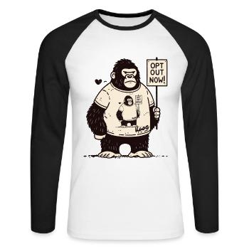 Gorilla mit Schild: Jetzt abmelden! - Unisex Baseballshirt langarm - Weiß/Schwarz - Vorne - Nik (191cm)