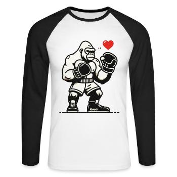 Boxer gorille avec cœur - T-shirt baseball manches longues Homme - blanc/noir - Devant - Nik (191cm)