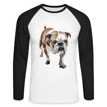 Bulldogge - Unisex Baseballshirt langarm - Weiß/Schwarz - Vorne - Nik (191cm)
