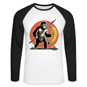 Hunter and gatherer gorilla with banana - Unisex Long Sleeve Baseball T-Shirt - white/black - Front - Nik (191cm)