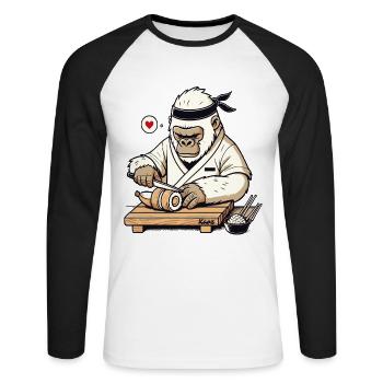 Sushi Master Gorilla à la banane - T-shirt baseball manches longues Homme - blanc/noir - Devant - Nik (191cm)