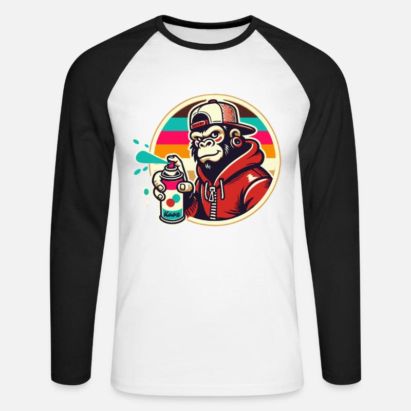 Graffiti Gorilla mit Spraydose - Unisex Baseballshirt langarm - Weiß/Schwarz