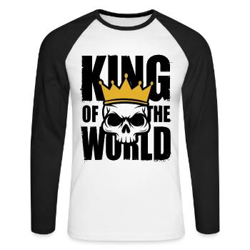Skull and crossbones with crown King of the World - Unisex Long Sleeve Baseball T-Shirt - white/black - Front - Nik (191cm)