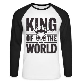 Skull and crossbones with crown King of the World - Unisex Long Sleeve Baseball T-Shirt - white/black - Front - Nik (191cm)