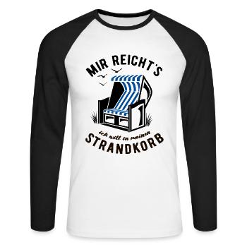Mir reicht's ich will in meinen Strandkorb - Meer - Unisex Baseballshirt langarm - Weiß/Schwarz - Vorne - Nik (191cm)
