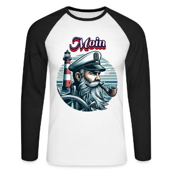 Hamburg Seafarer Captain Pipe Sea North Sea Moin - Unisex Long Sleeve Baseball T-Shirt - white/black - Front - Nik (191cm)