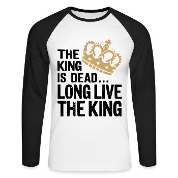 The King is Dead long live the King - Unisex Long Sleeve Baseball T-Shirt - white/black - Front - Nik (191cm)
