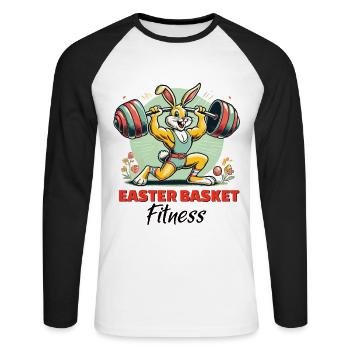 Muskulöser Osterhase – Lustiges Fitness Shirt - Unisex Baseballshirt langarm - Weiß/Schwarz - Vorne - Nik (191cm)