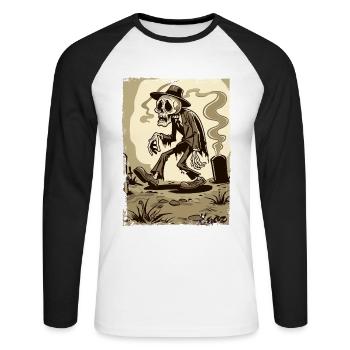 Skeleton Gentleman in the Cemetery - Unisex Long Sleeve Baseball T-Shirt - white/black - Front - Nik (191cm)