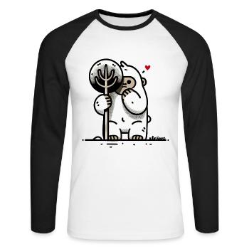 Petit gorille caché derrière un arbre - T-shirt baseball manches longues Homme - blanc/noir - Devant - Nik (191cm)