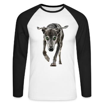 Windhund - Unisex Baseballshirt langarm - Weiß/Schwarz - Vorne - Nik (191cm)