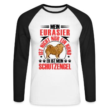 Eurasier est mon ange gardien le Spitz Eurasien - T-shirt baseball manches longues Homme - blanc/noir - Devant - Nik (191cm)