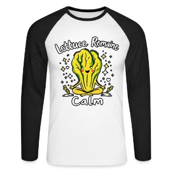 Lettuce Romaine Calm – Funny Salad - Unisex Long Sleeve Baseball T-Shirt - white/black - Front - Nik (191cm)