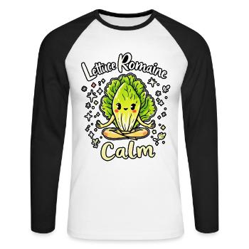Laitue romaine calme – Salade amusante - T-shirt baseball manches longues Homme - blanc/noir - Devant - Nik (191cm)