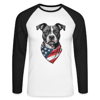 Staffordshire Bullterrier - Unisex Baseballshirt langarm - Weiß/Schwarz - Vorne - Nik (191cm)
