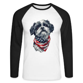 Shih Tzu - Unisex Baseballshirt langarm - Weiß/Schwarz - Vorne - Nik (191cm)