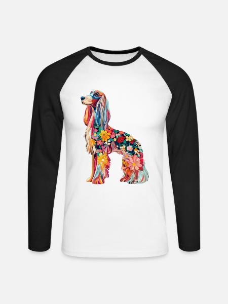 Afghanischer Windhund - Unisex Baseballshirt langarm - Weiß/Schwarz