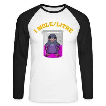 1 Mole/L - Unisex Long Sleeve Baseball T-Shirt - white/black - Front - Nik (191cm)