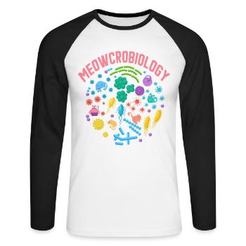 Meowcrobiology - Unisex Long Sleeve Baseball T-Shirt - white/black - Front - Nik (191cm)
